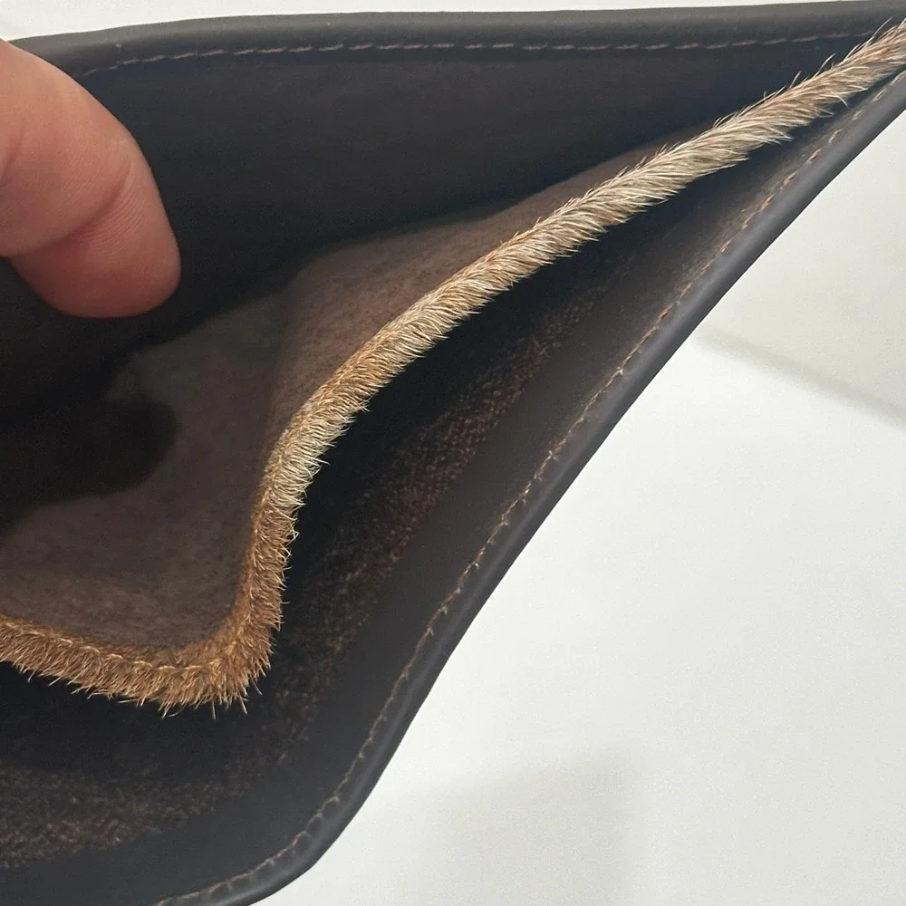 Artisan Handmade Leather Bifold Wallet Brown Pony Hair Mens